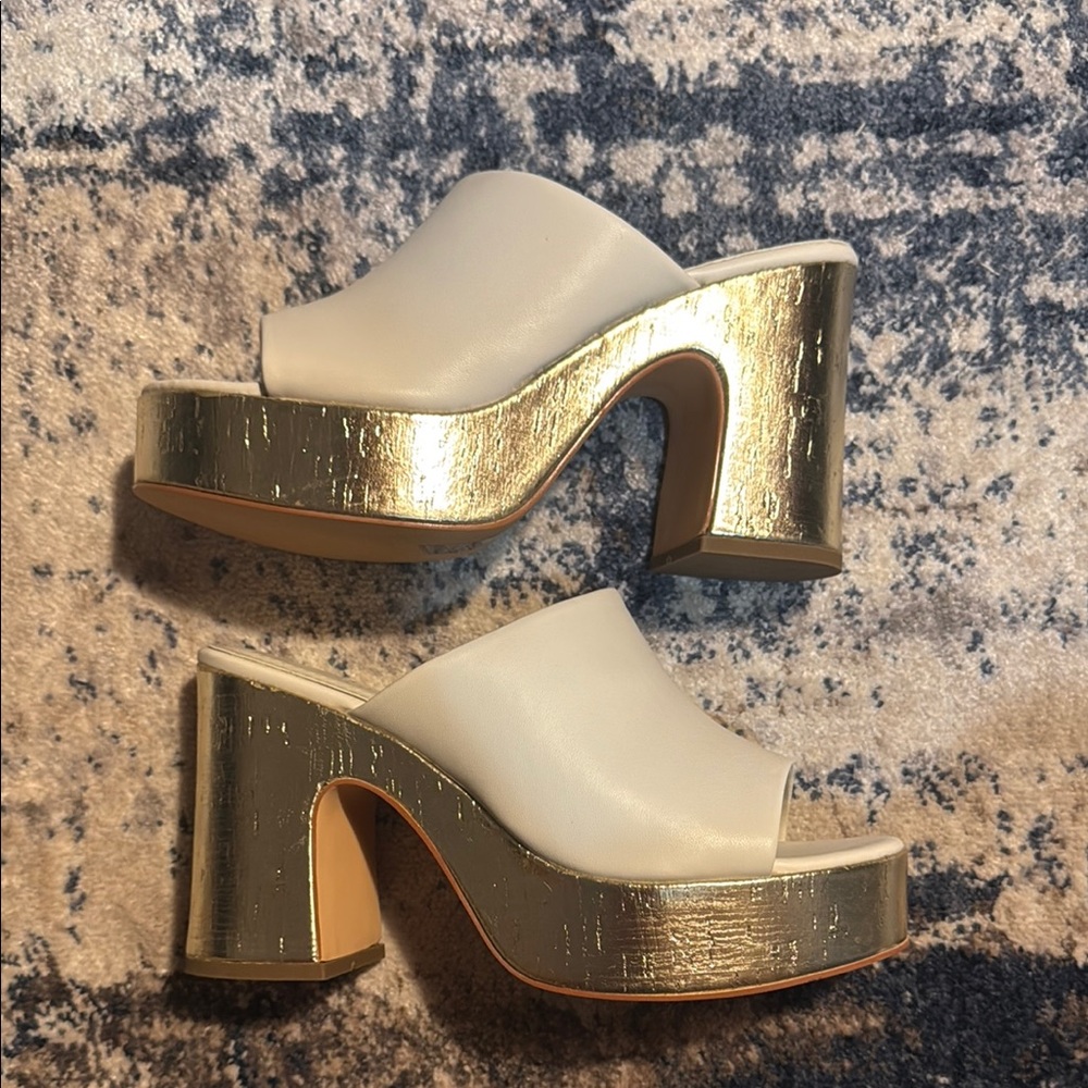 ShuShop Gold and Cream Platform Mules